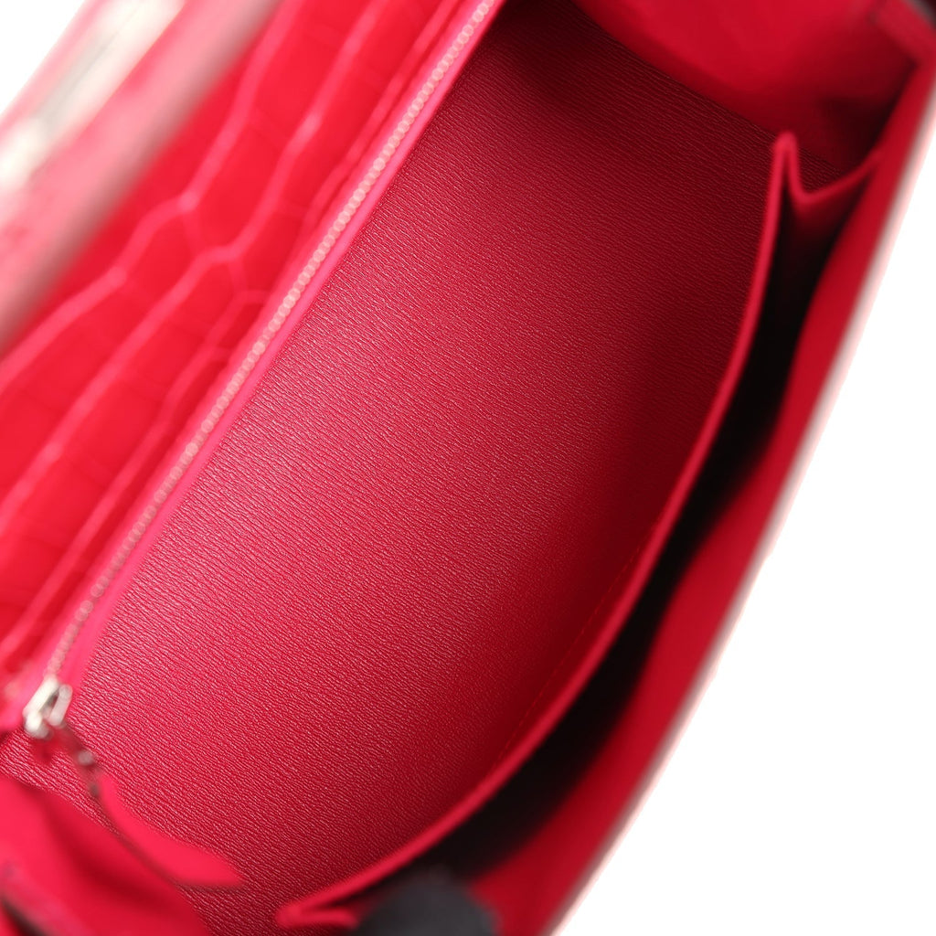 Hermes Kelly Sellier 25 Rose Extreme Shiny Alligator Palladium Hardware - Exclusu