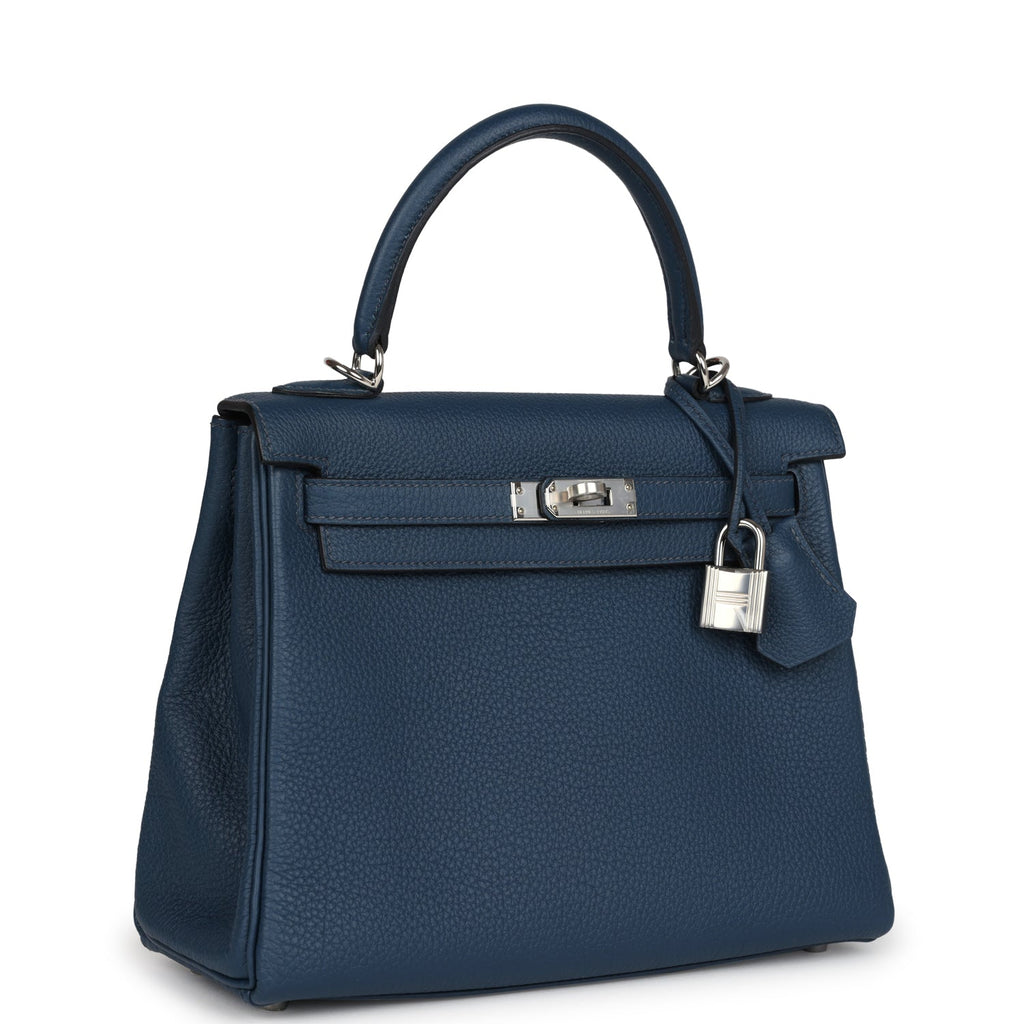 Hermes Kelly Retourne 25 Bleu De Prusse Togo Palladium Hardware - Exclusu