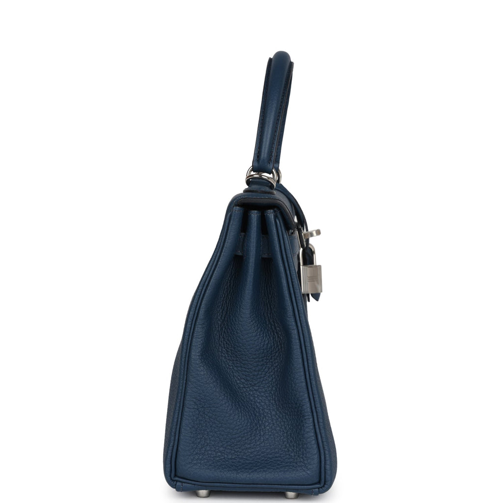 Hermes Kelly Retourne 25 Bleu De Prusse Togo Palladium Hardware - Exclusu