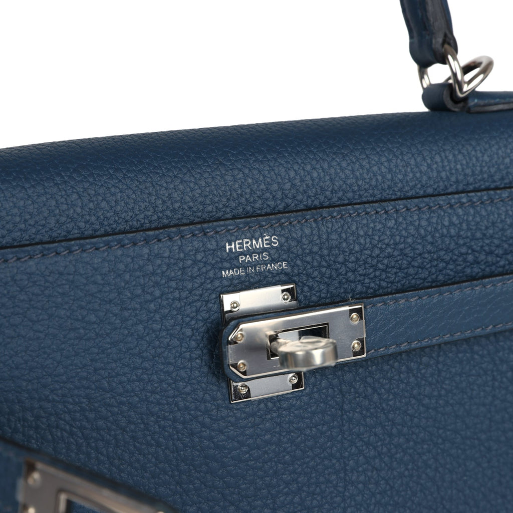 Hermes Kelly Retourne 25 Bleu De Prusse Togo Palladium Hardware - Exclusu