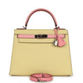 Hermes Special Order (HSS) Kelly Sellier 28 Rose Confetti and Jaune Poussin Epsom Palladium Hardware - Exclusu