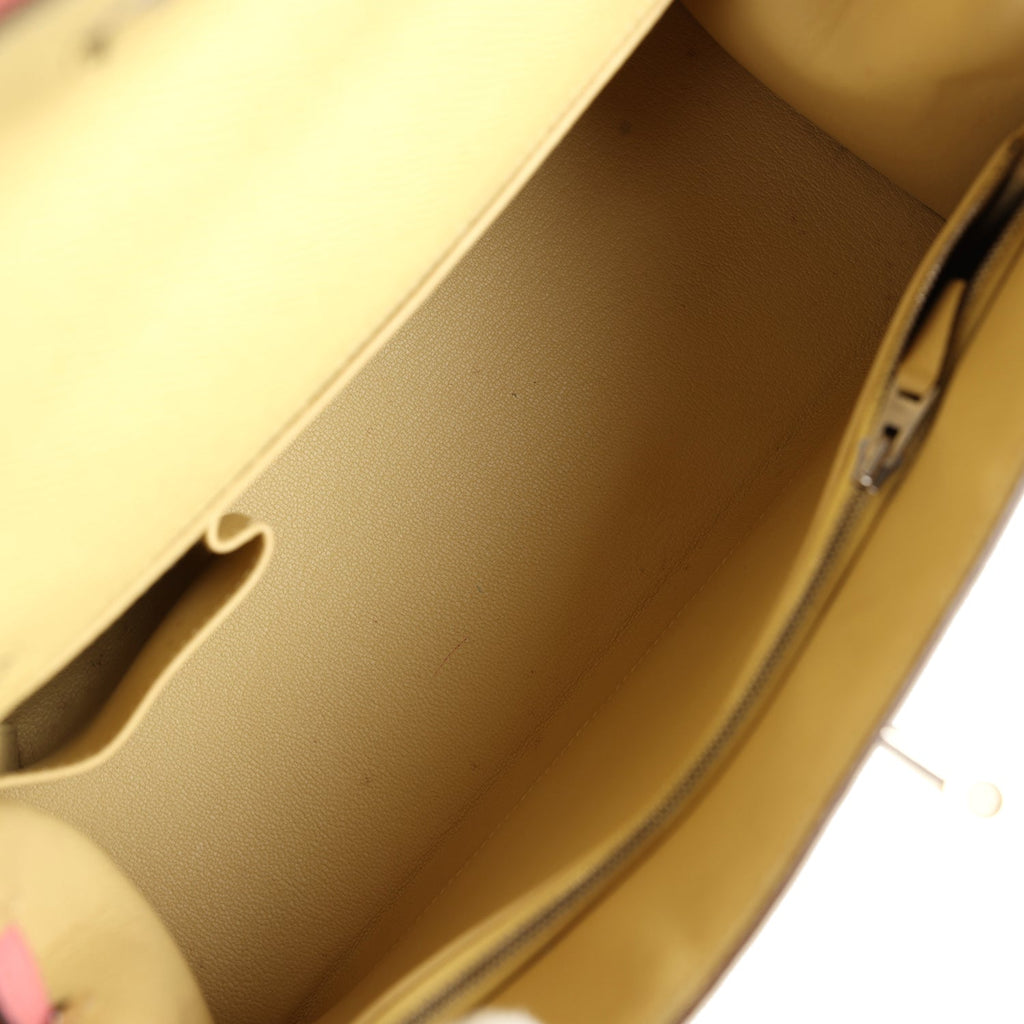 Hermes Special Order (HSS) Kelly Sellier 28 Rose Confetti and Jaune Poussin Epsom Palladium Hardware - Exclusu