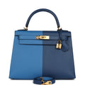 Hermes Kelly Sellier 28 Casaque Deep Bleu and Mykonos Epsom Gold Hardware - Exclusu