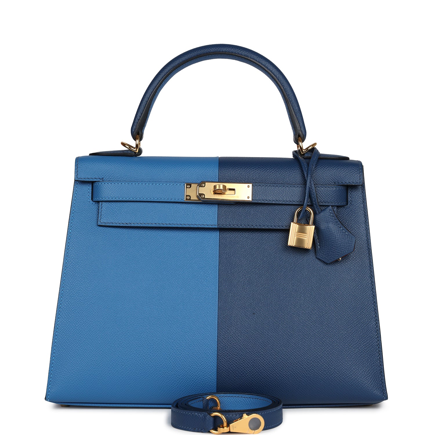 Hermes Kelly Sellier 28 Casaque Deep Bleu and Mykonos Epsom Gold Hardware - Exclusu