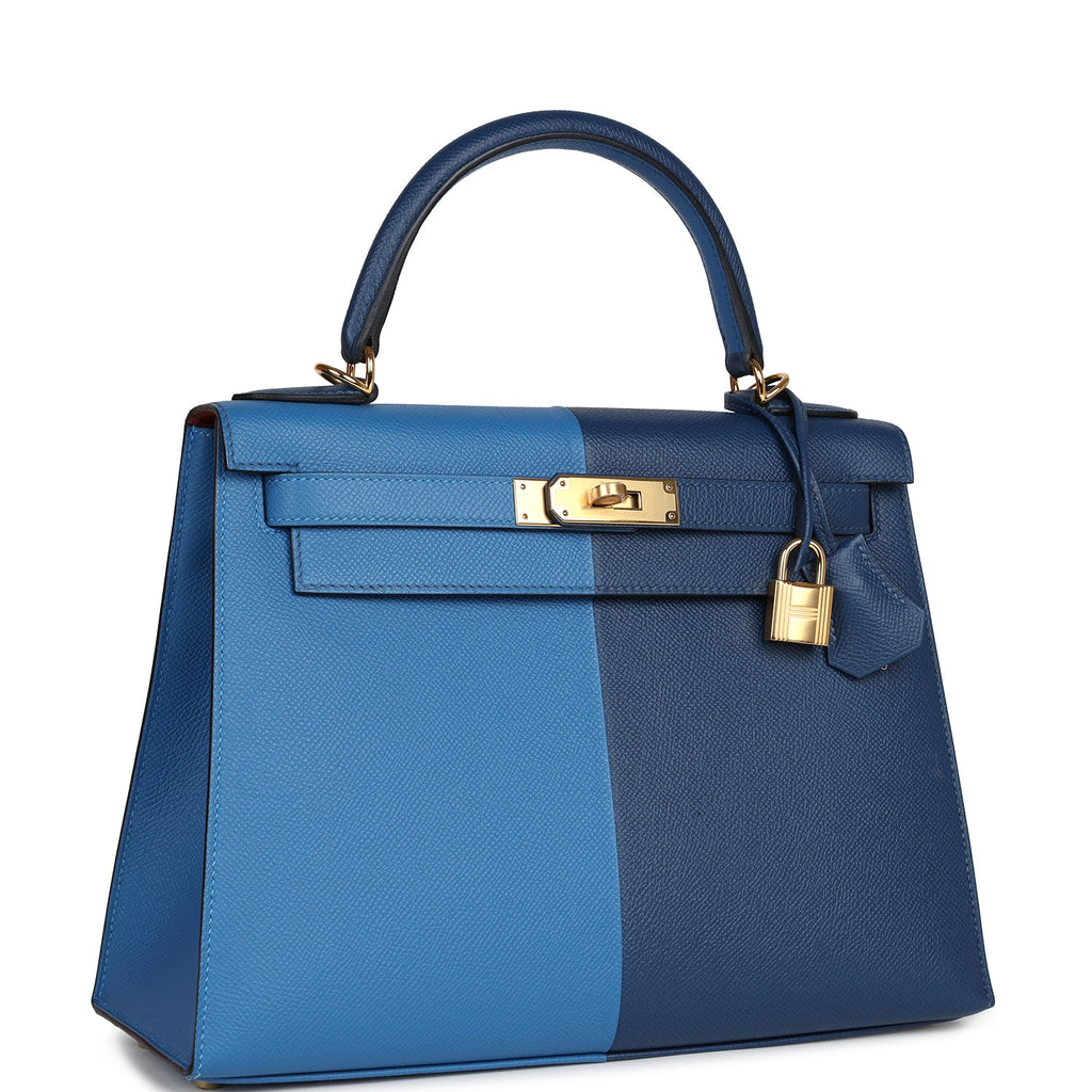 Hermes Kelly Sellier 28 Casaque Deep Bleu and Mykonos Epsom Gold Hardware - Exclusu