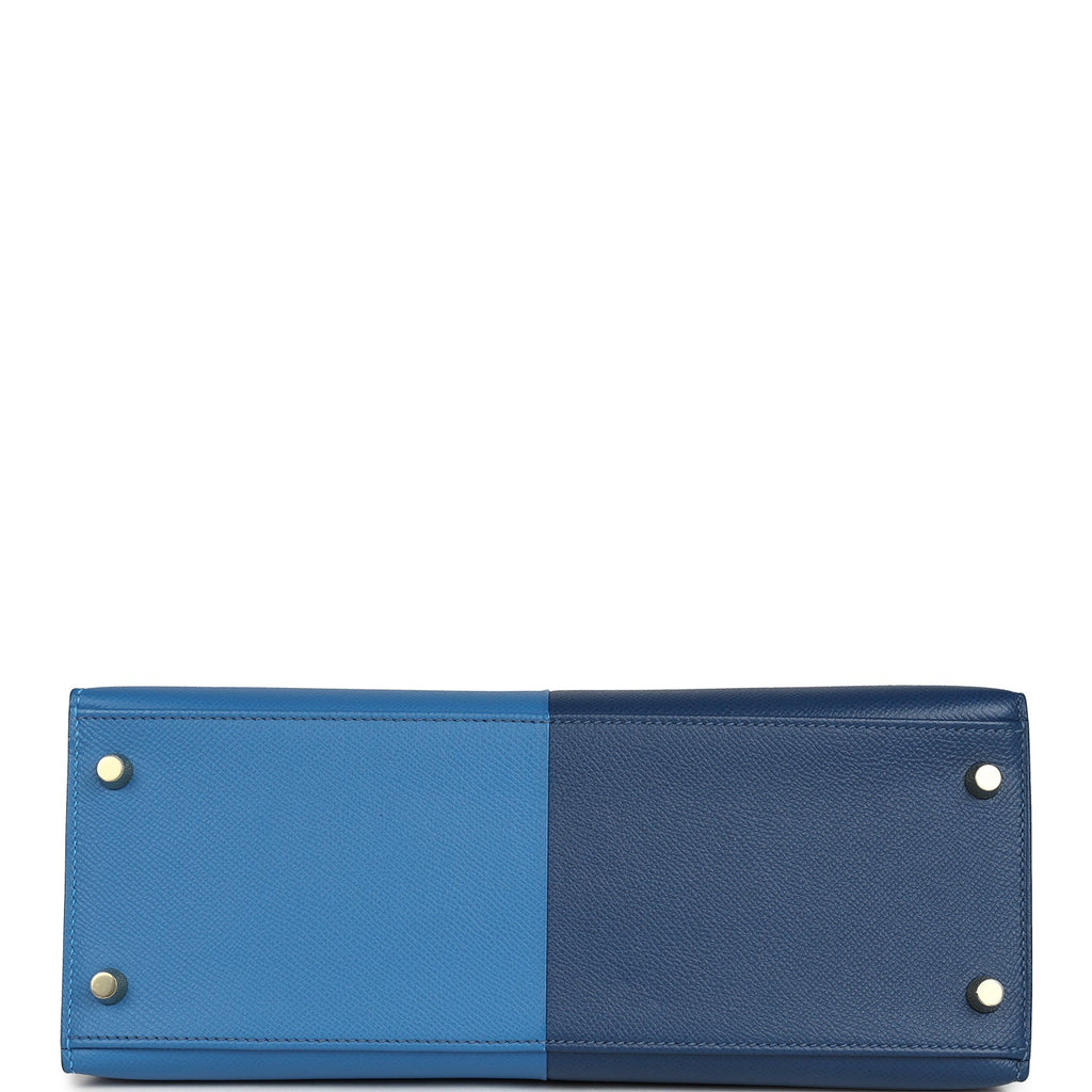 Hermes Kelly Sellier 28 Casaque Deep Bleu and Mykonos Epsom Gold Hardware - Exclusu