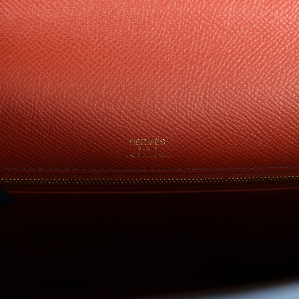 Hermes Kelly Sellier 28 Casaque Deep Bleu and Mykonos Epsom Gold Hardware - Exclusu