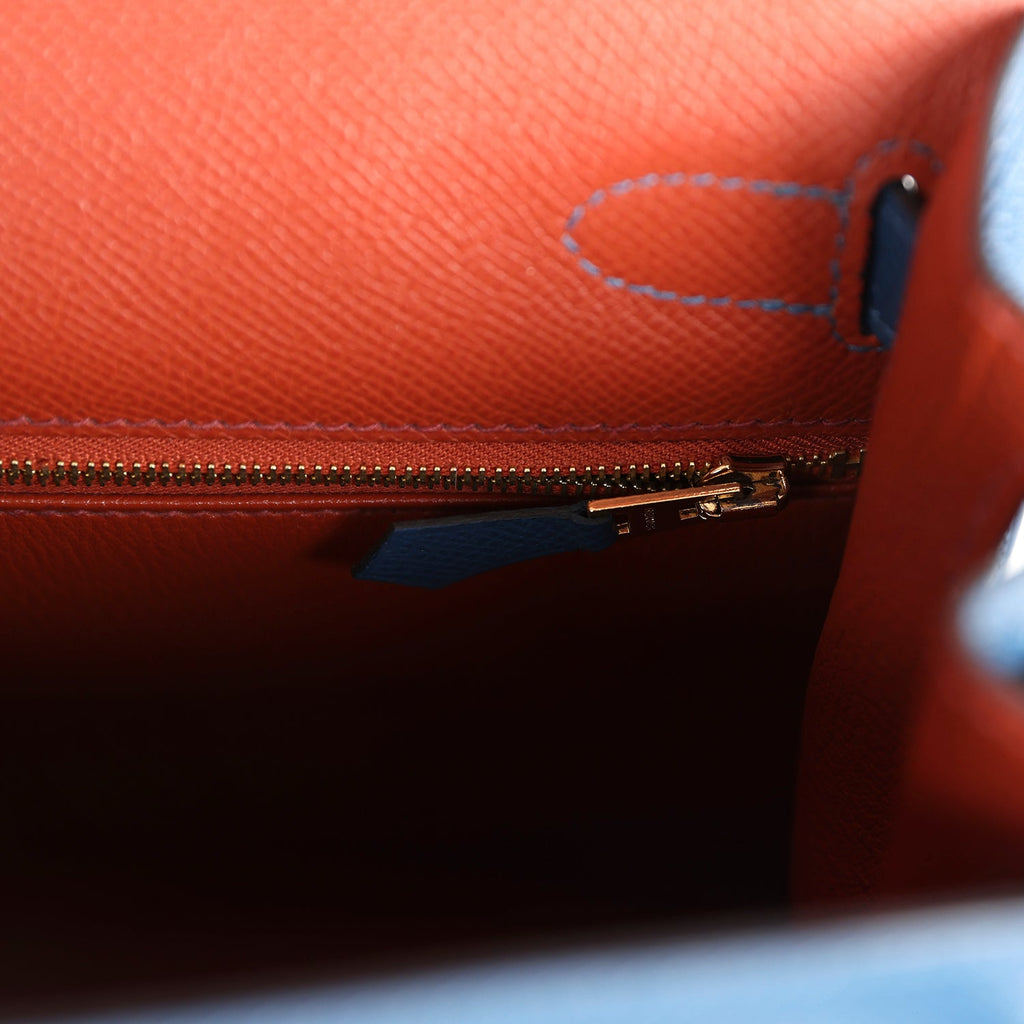 Hermes Kelly Sellier 28 Casaque Deep Bleu and Mykonos Epsom Gold Hardware - Exclusu