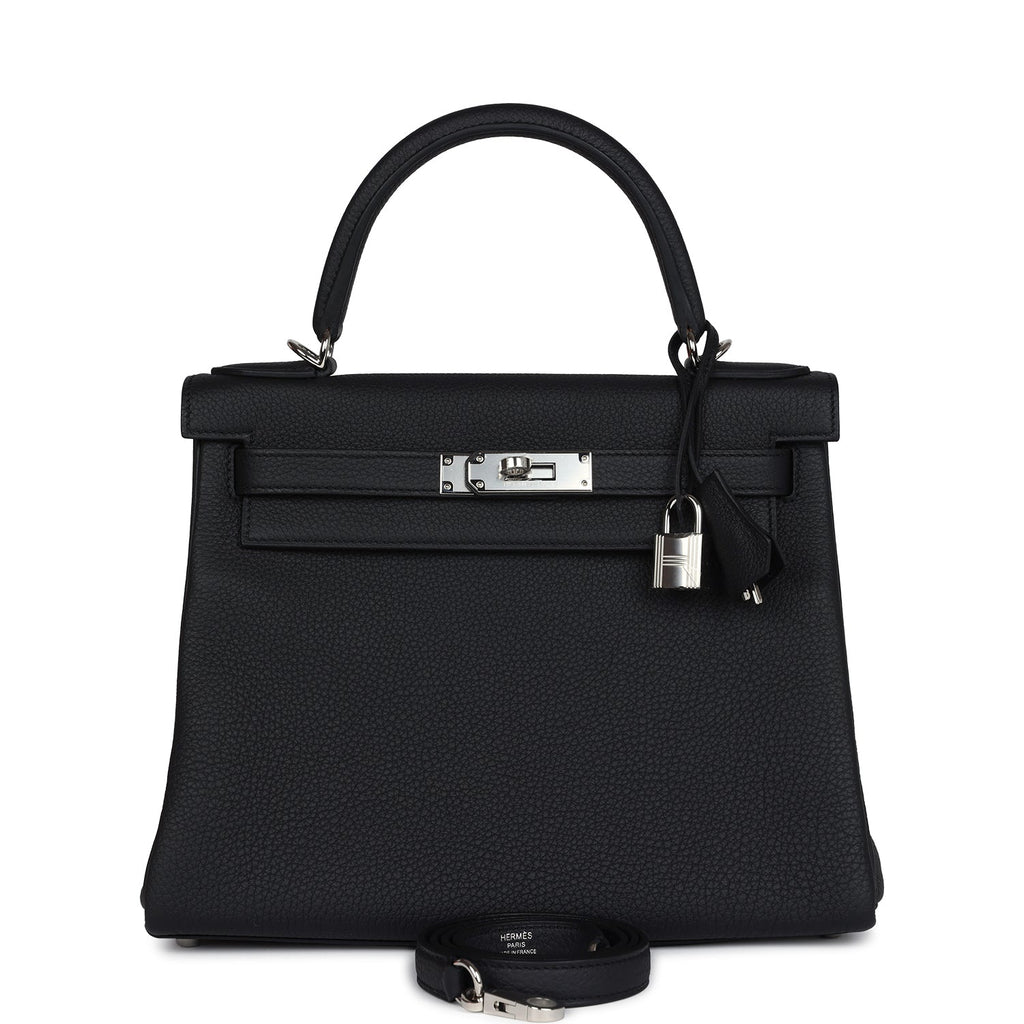 Hermes Kelly Retourne 28 Black Togo Palladium Hardware - Exclusu