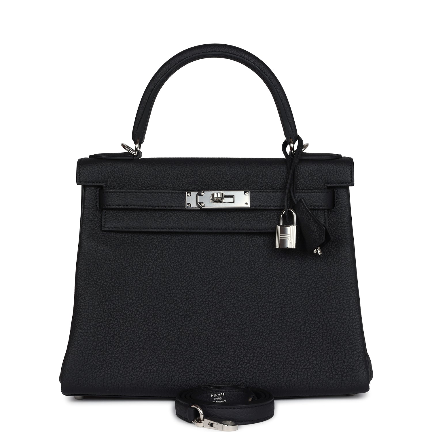 Hermes Kelly Retourne 28 Black Togo Palladium Hardware - Exclusu