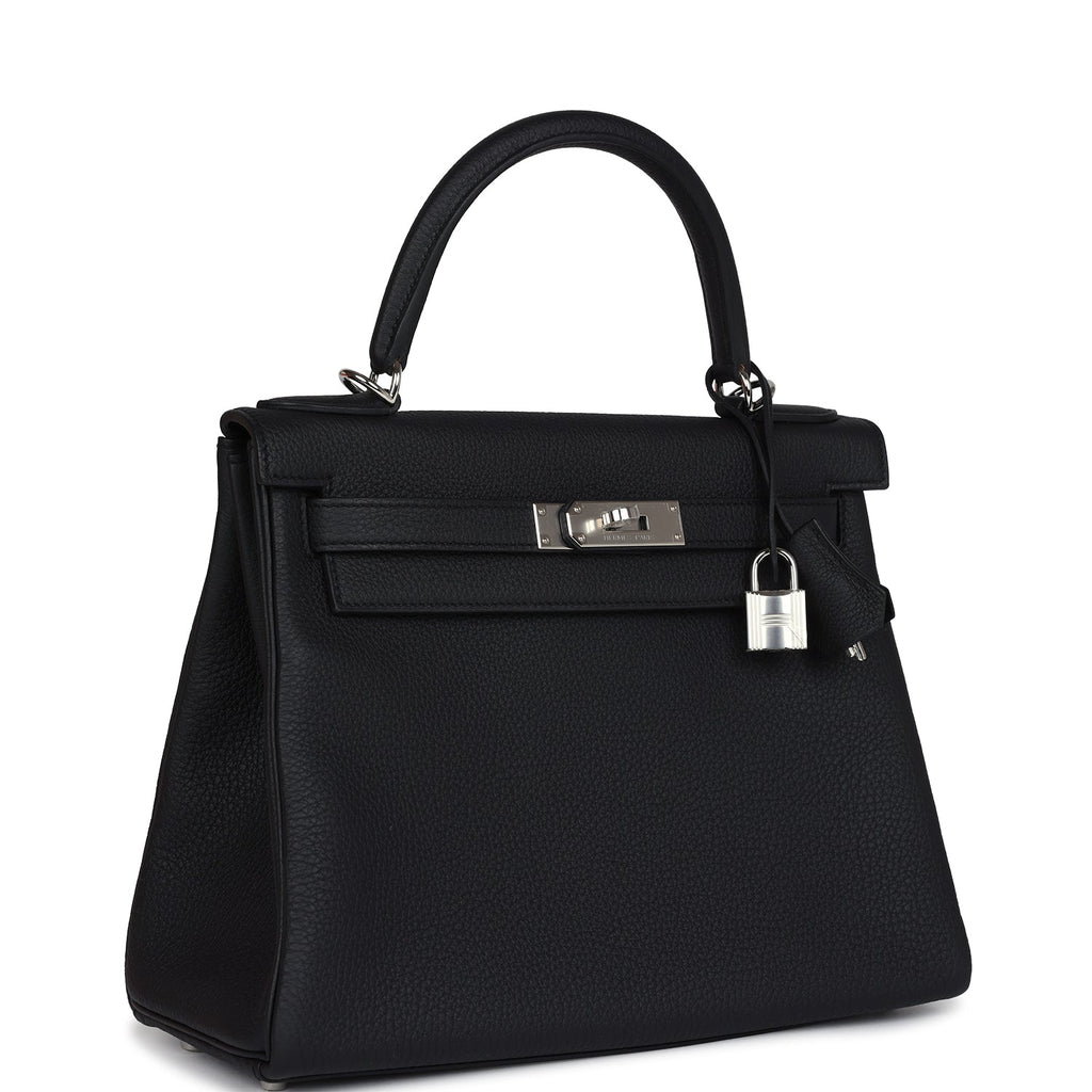 Hermes Kelly Retourne 28 Black Togo Palladium Hardware - Exclusu