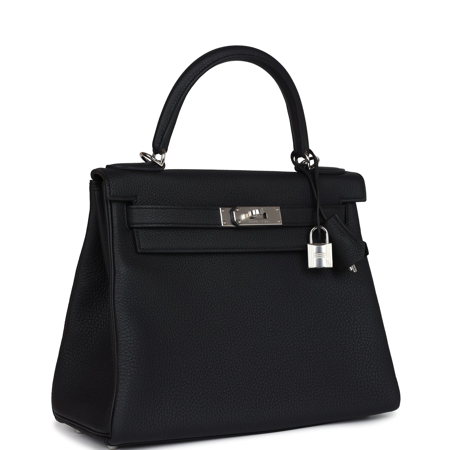 Hermes Kelly Retourne 28 Black Togo Palladium Hardware - Exclusu