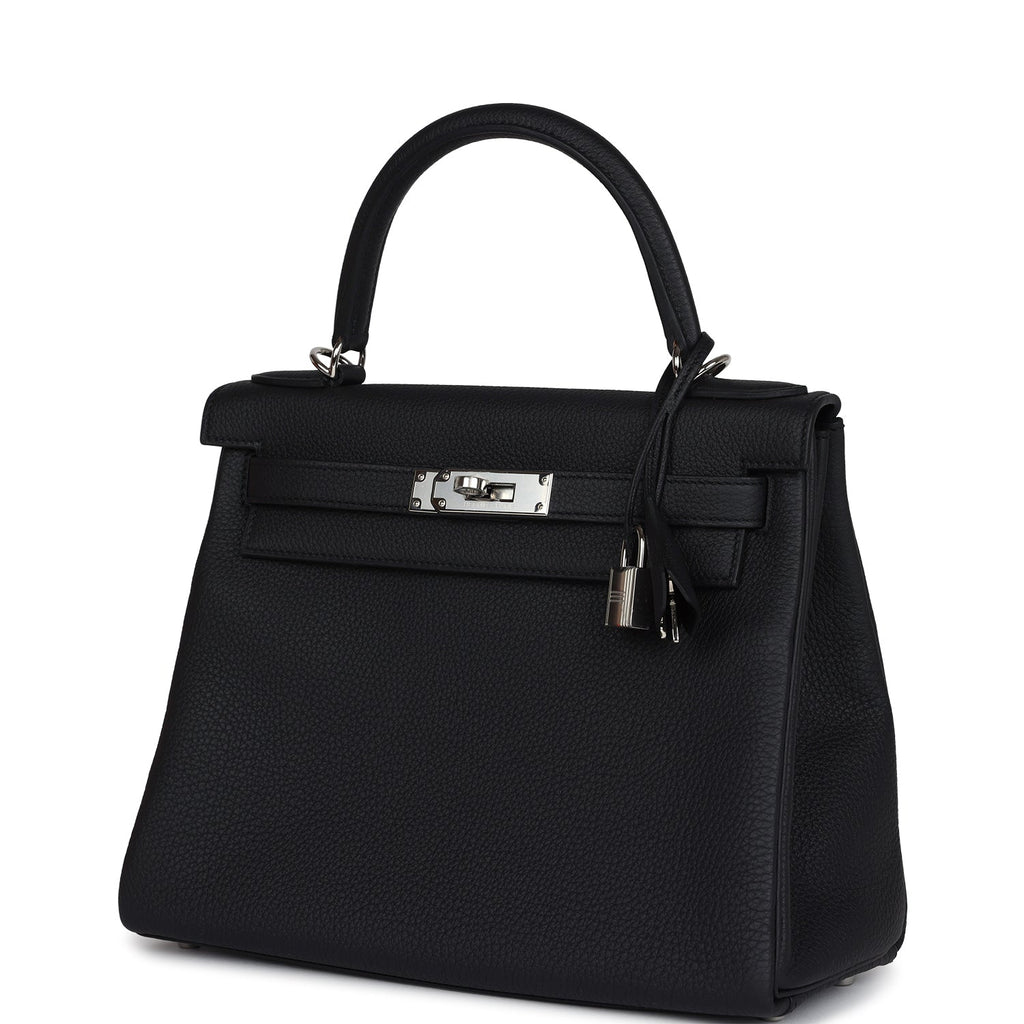 Hermes Kelly Retourne 28 Black Togo Palladium Hardware - Exclusu