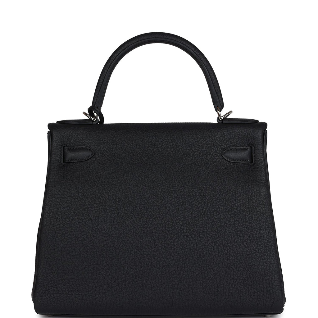 Hermes Kelly Retourne 28 Black Togo Palladium Hardware - Exclusu
