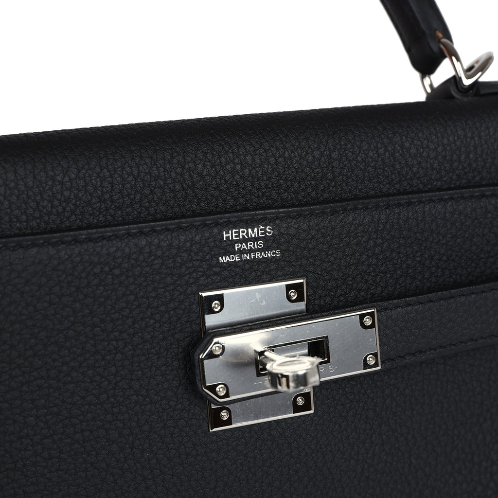 Hermes Kelly Retourne 28 Black Togo Palladium Hardware - Exclusu