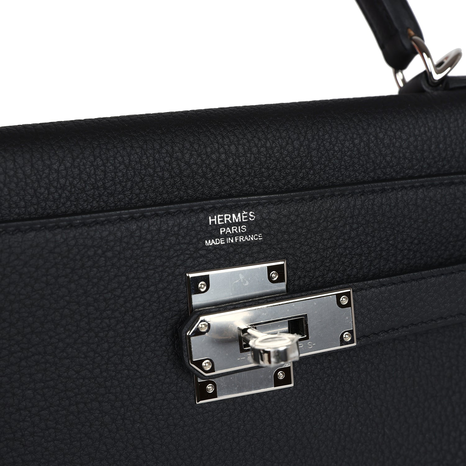 Hermes Kelly Retourne 28 Black Togo Palladium Hardware - Exclusu