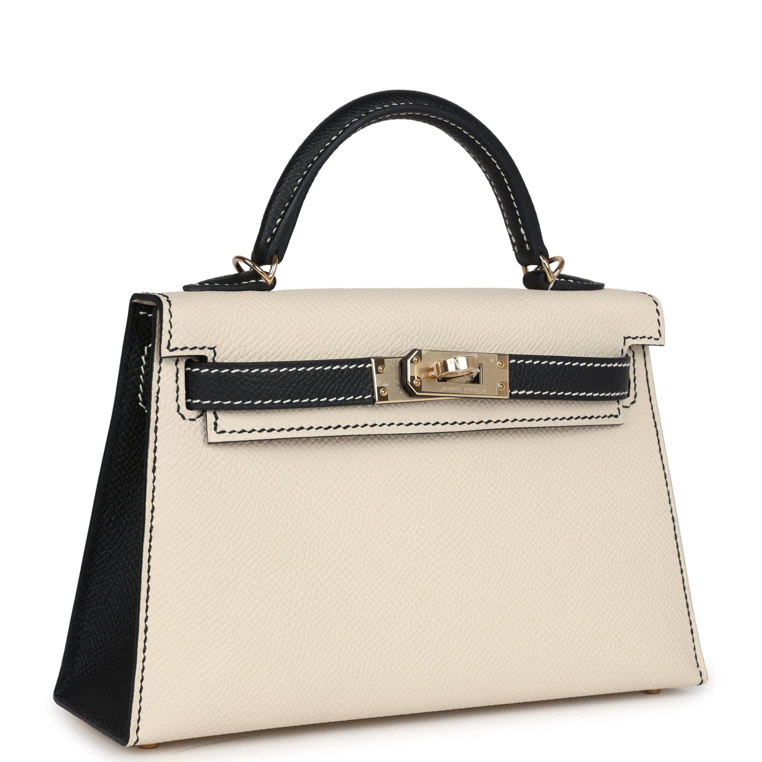Hermes Special Order (HSS) Kelly Sellier 20 Craie and Black Epsom Permabrass Hardware - Exclusu