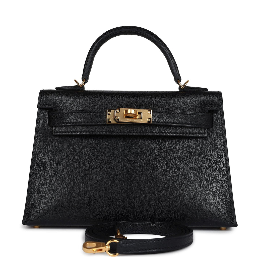 Hermes Kelly Sellier 20 Black Chevre Mysore Gold Hardware - Exclusu