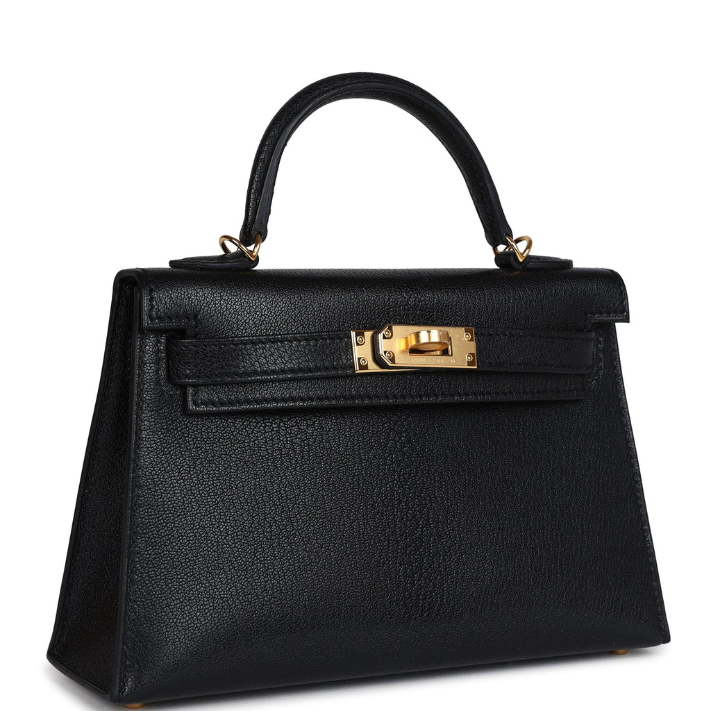Hermes Kelly Sellier 20 Black Chevre Mysore Gold Hardware - Exclusu