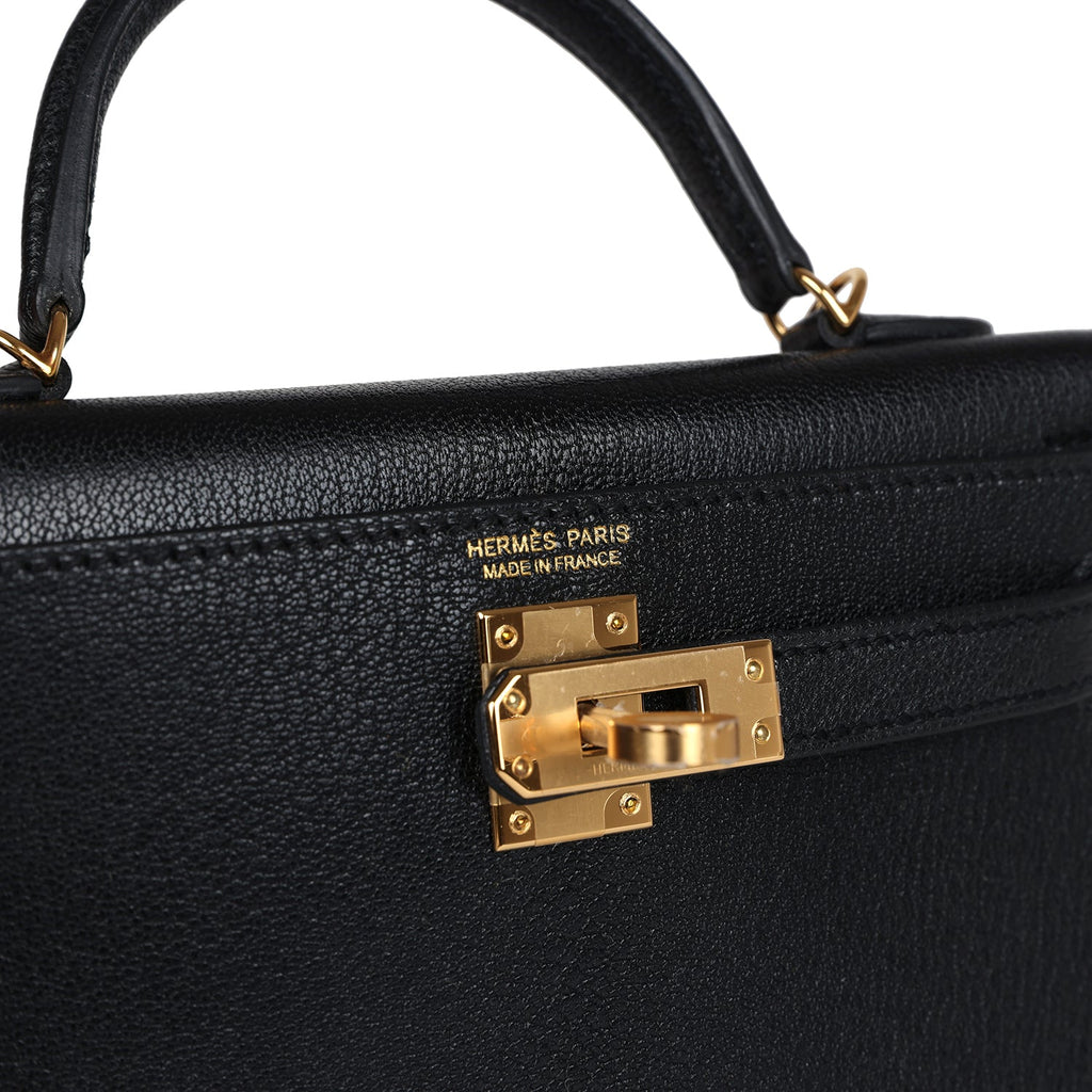 Hermes Kelly Sellier 20 Black Chevre Mysore Gold Hardware - Exclusu
