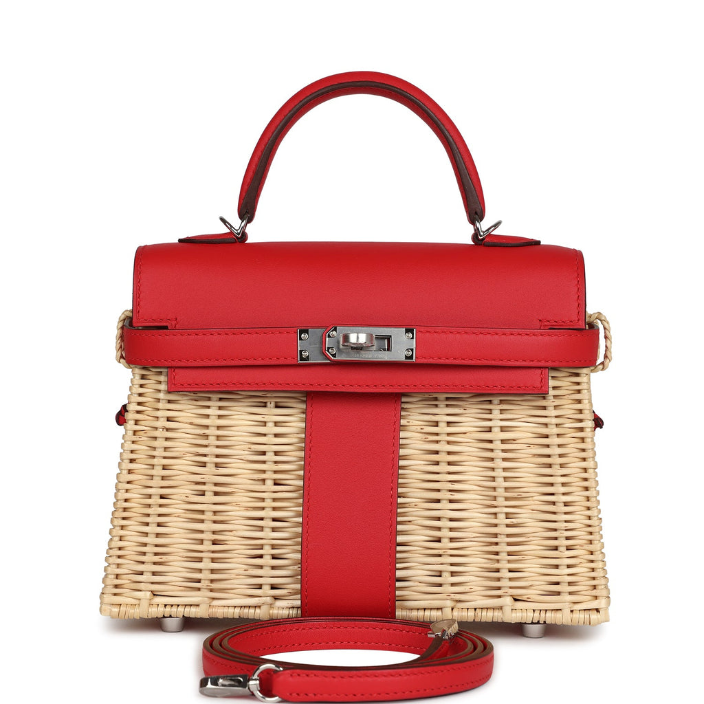 Hermes Mini Picnic Kelly 20 Rouge De Coeur Swift Palladium Hardware - Exclusu