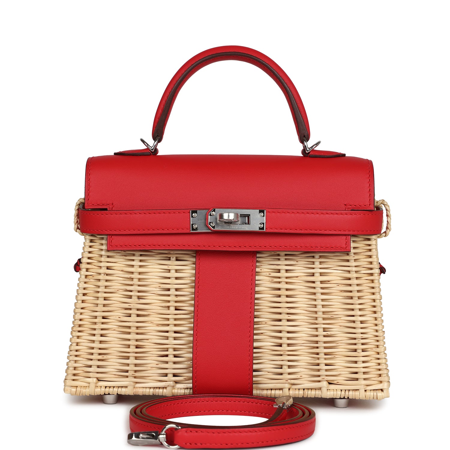 Hermes Mini Picnic Kelly 20 Rouge De Coeur Swift Palladium Hardware - Exclusu
