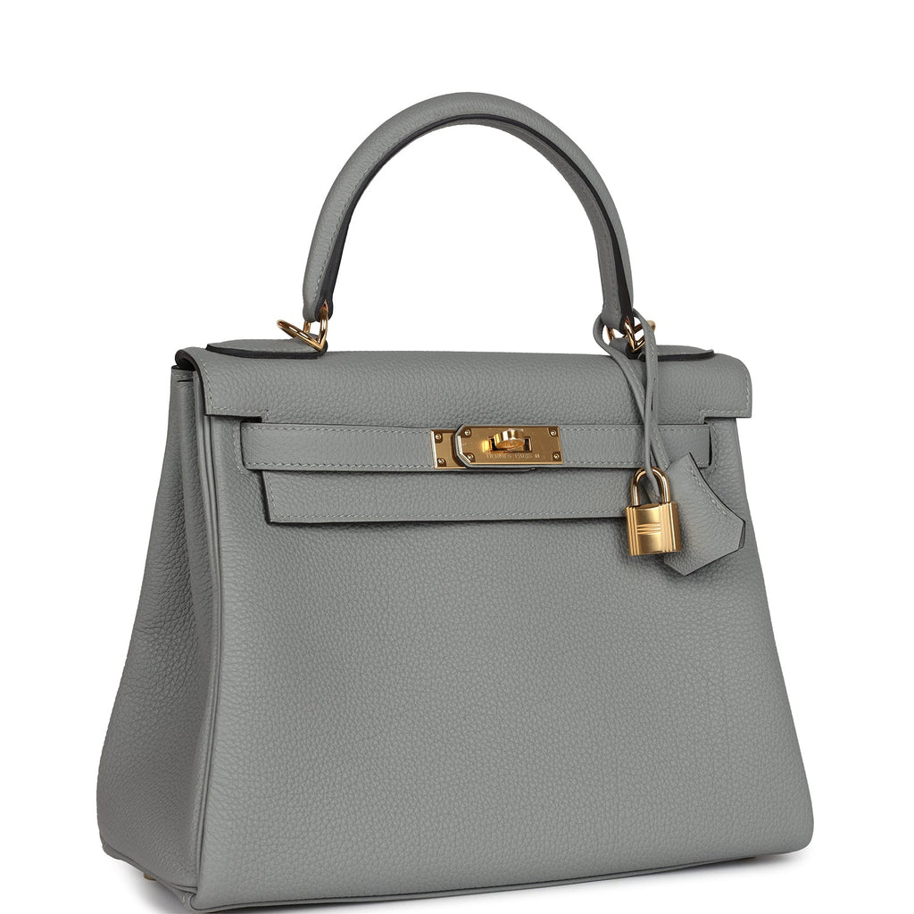 Hermes Kelly Retourne 28 Gris Mouette Togo Gold Hardware - Exclusu