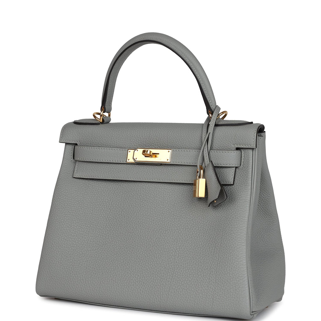 Hermes Kelly Retourne 28 Gris Mouette Togo Gold Hardware - Exclusu