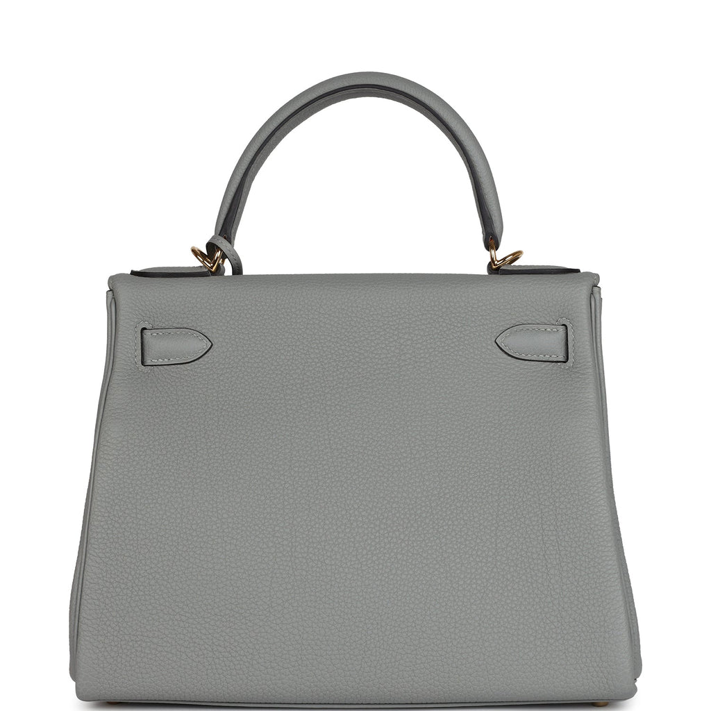 Hermes Kelly Retourne 28 Gris Mouette Togo Gold Hardware - Exclusu