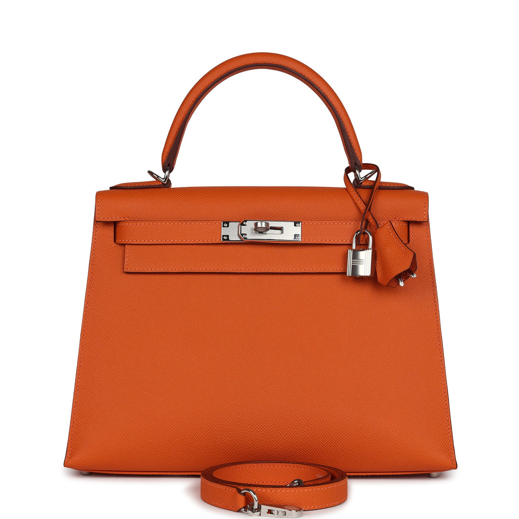 Hermes Kelly Sellier 28 Orange Epsom Palladium Hardware - Exclusu