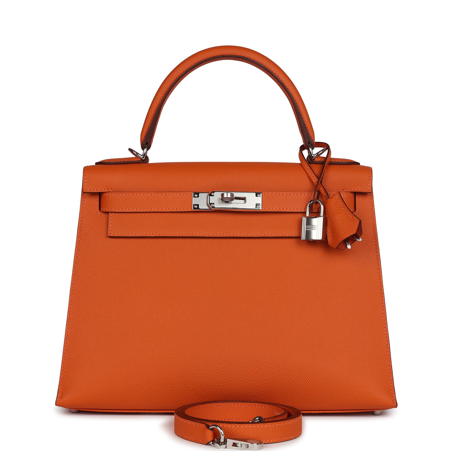 Hermes Kelly Sellier 28 Orange Epsom Palladium Hardware - Exclusu