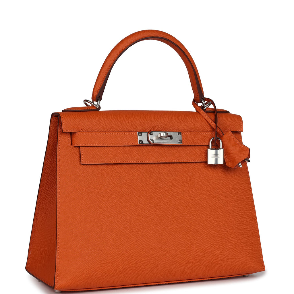 Hermes Kelly Sellier 28 Orange Epsom Palladium Hardware - Exclusu