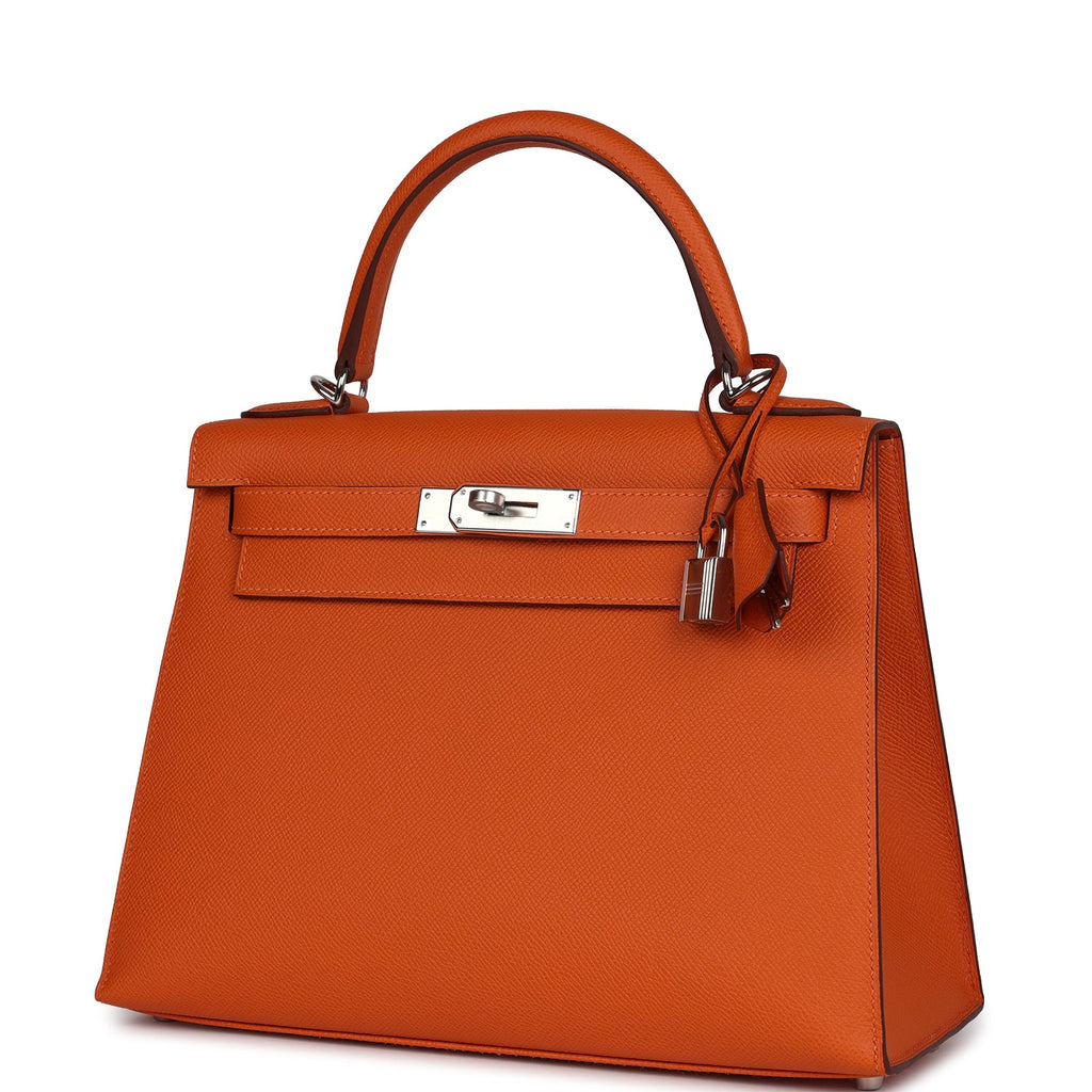 Hermes Kelly Sellier 28 Orange Epsom Palladium Hardware - Exclusu