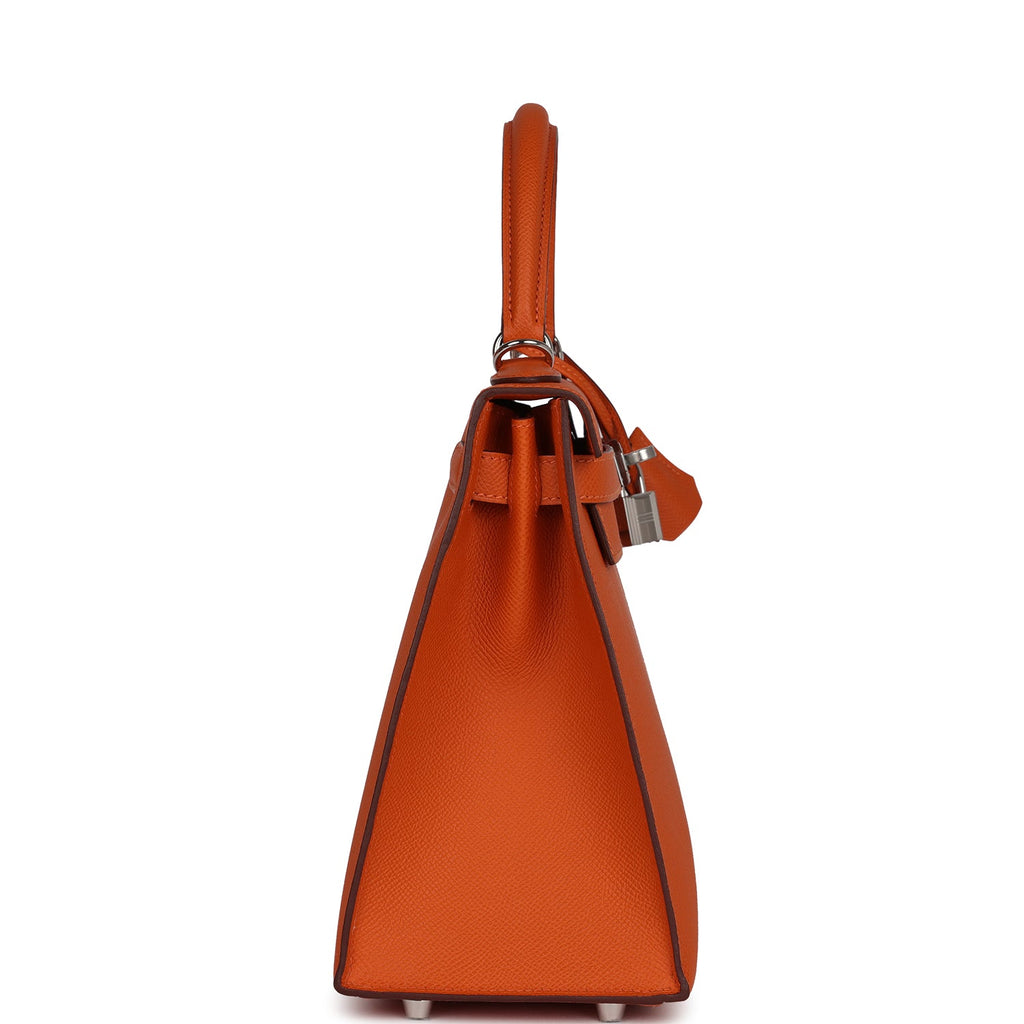 Hermes Kelly Sellier 28 Orange Epsom Palladium Hardware - Exclusu