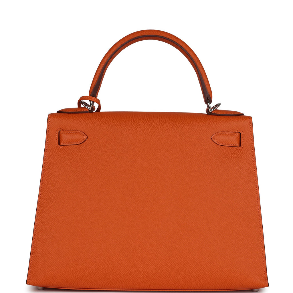 Hermes Kelly Sellier 28 Orange Epsom Palladium Hardware - Exclusu