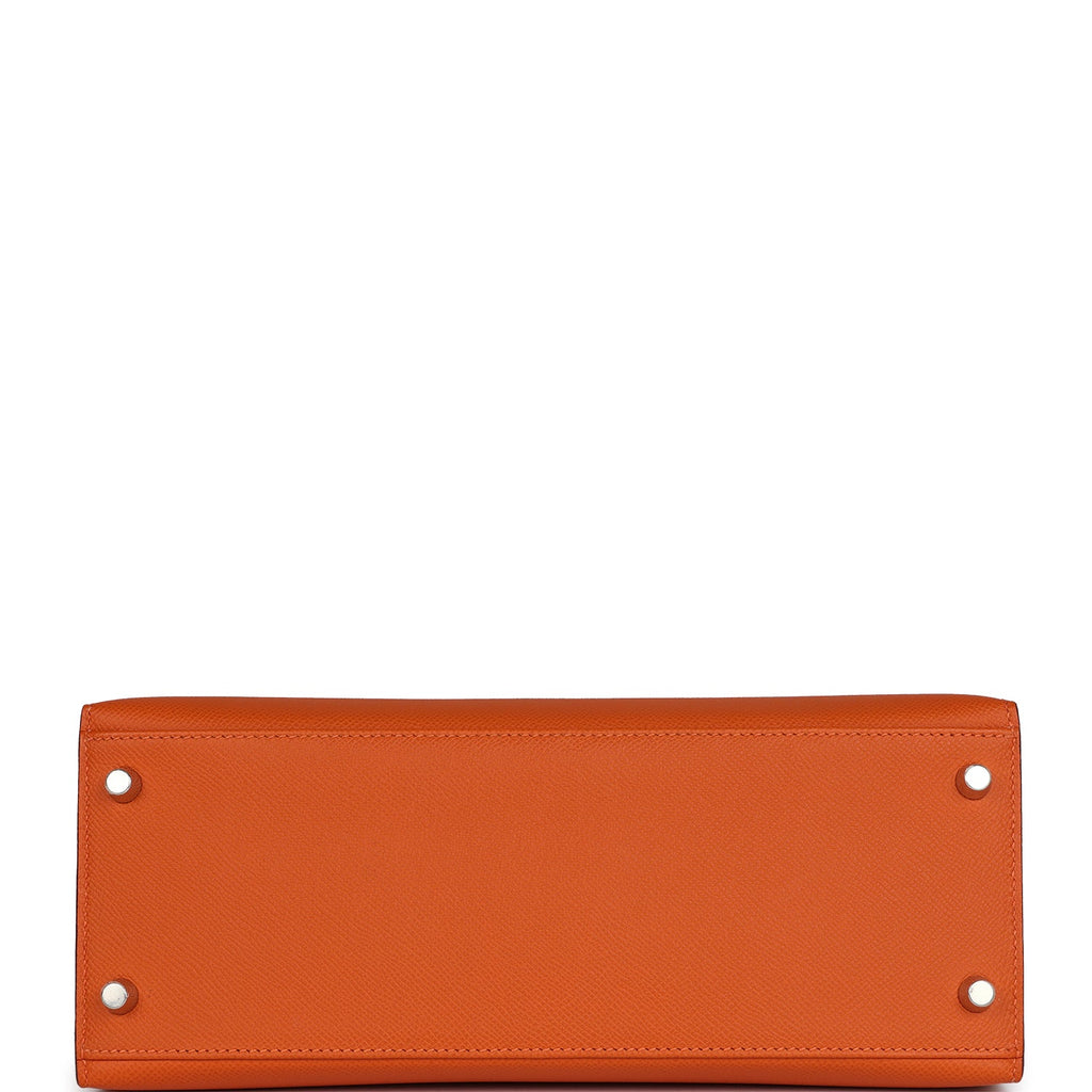Hermes Kelly Sellier 28 Orange Epsom Palladium Hardware - Exclusu