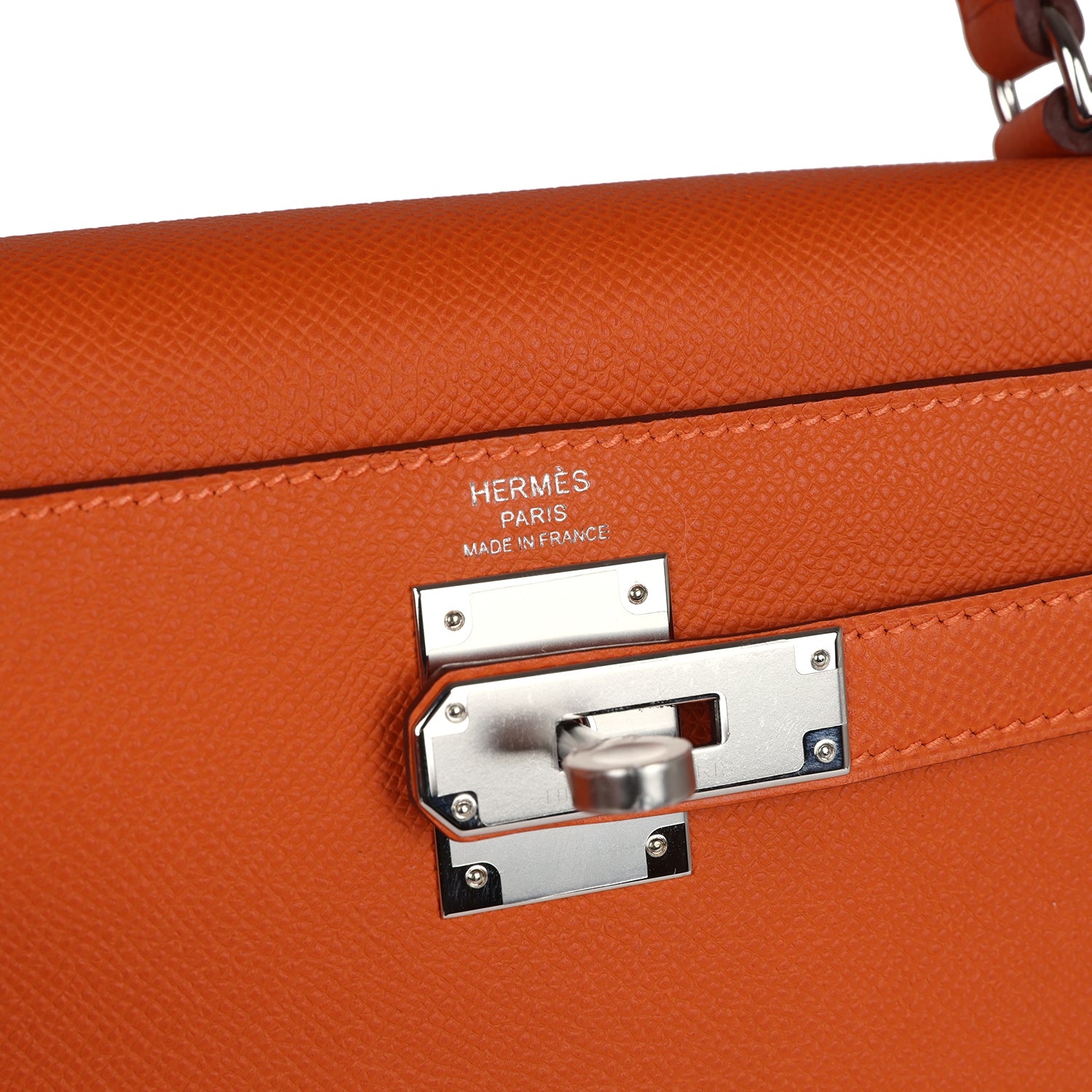Hermes Kelly Sellier 28 Orange Epsom Palladium Hardware - Exclusu