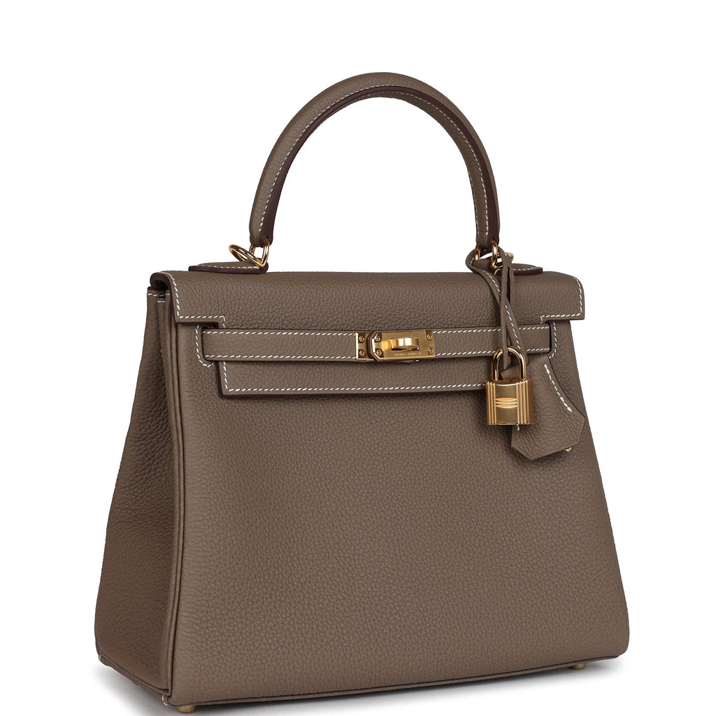 Hermes Kelly Retourne 25 Etoupe Togo Gold Hardware - Exclusu