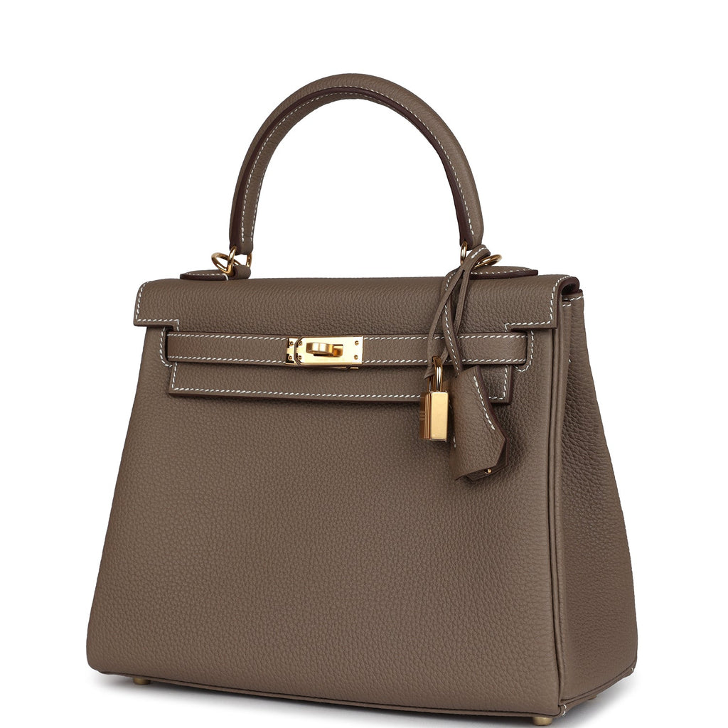 Hermes Kelly Retourne 25 Etoupe Togo Gold Hardware - Exclusu