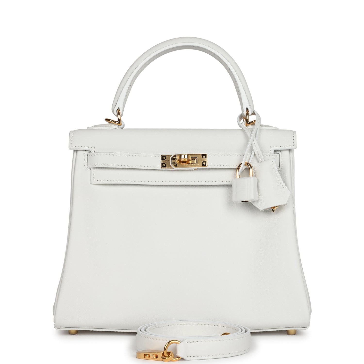 Hermes Kelly Retourne 25 New White Swift Gold Hardware - Exclusu