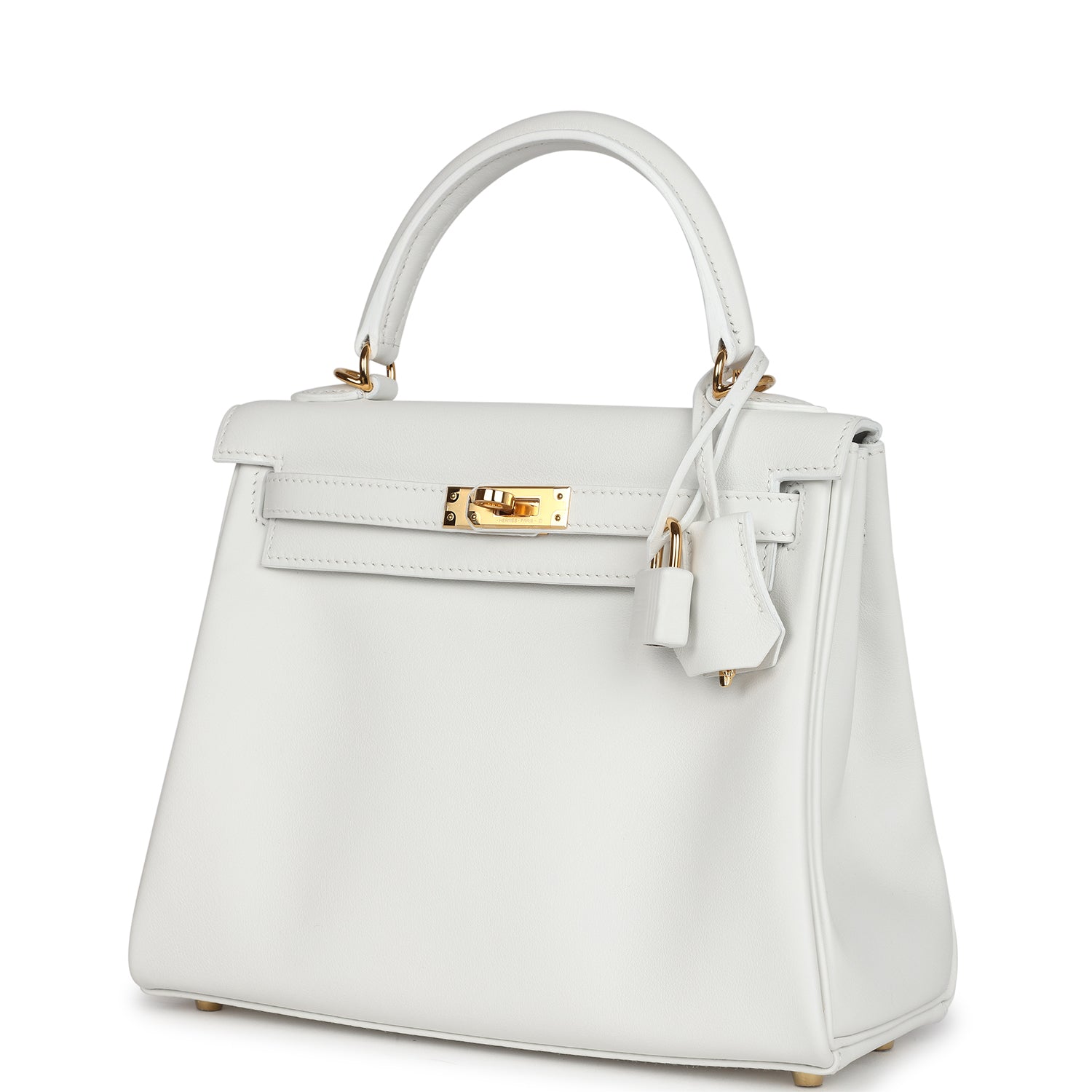 Hermes Kelly Retourne 25 New White Swift Gold Hardware - Exclusu