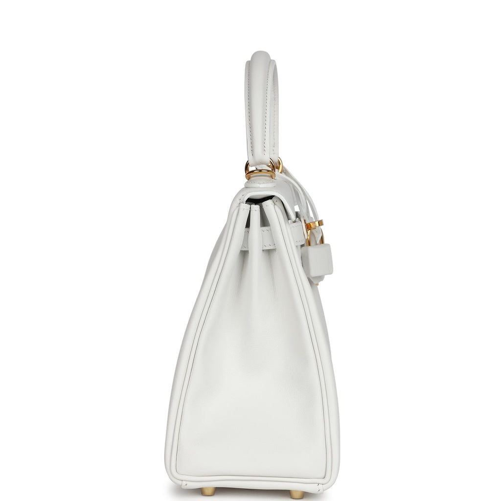 Hermes Kelly Retourne 25 New White Swift Gold Hardware - Exclusu