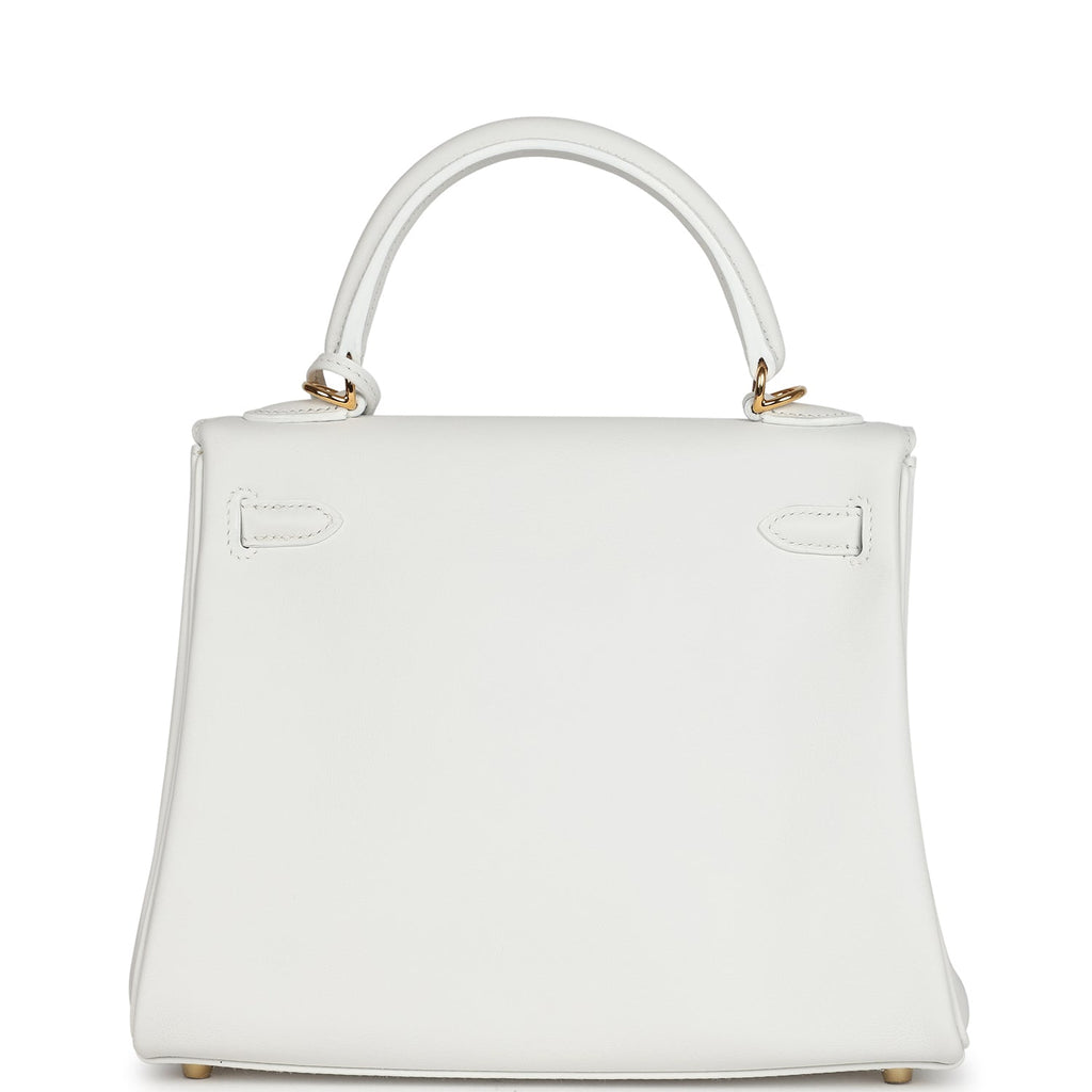 Hermes Kelly Retourne 25 New White Swift Gold Hardware - Exclusu