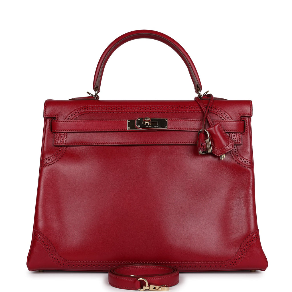 Hermes Ghillies Kelly Retourne 35 Rubis Tadelakt Permabrass Hardware - Exclusu