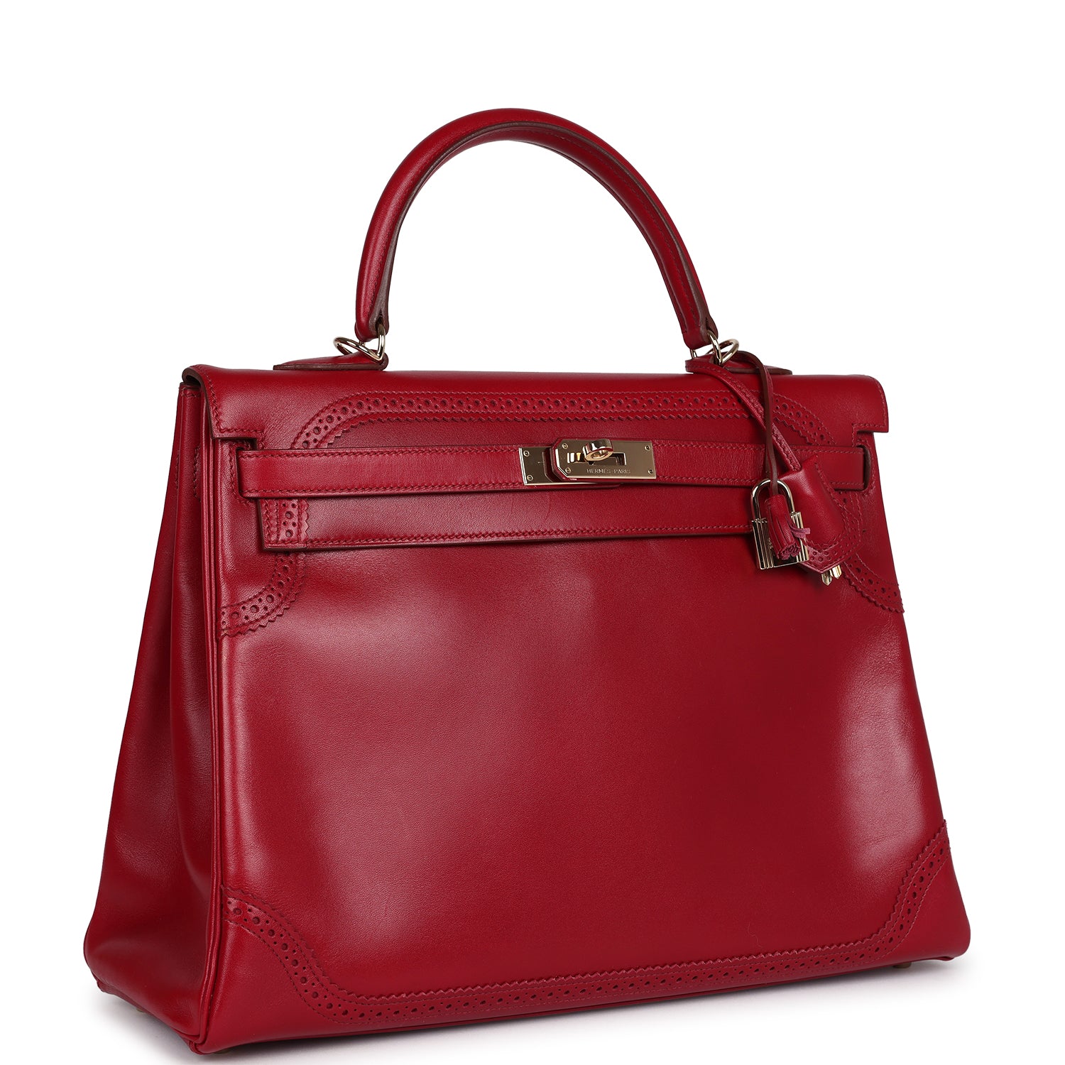 Hermes Ghillies Kelly Retourne 35 Rubis Tadelakt Permabrass Hardware - Exclusu