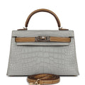 Hermes Special Order (HSS) Kelly Sellier 20 Gris Perle and Kraft Matte Alligator Permabrass Hardware - Exclusu