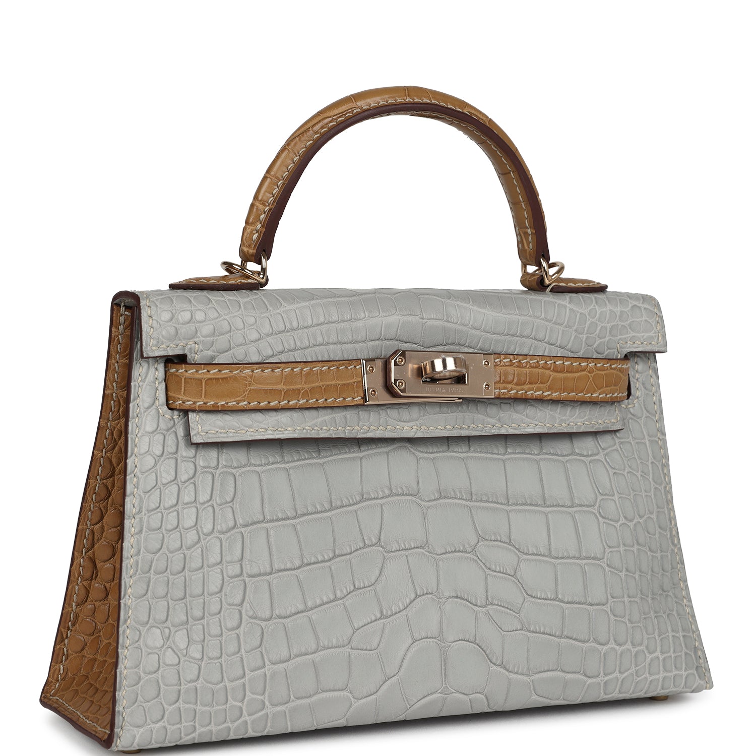 Hermes Special Order (HSS) Kelly Sellier 20 Gris Perle and Kraft Matte Alligator Permabrass Hardware - Exclusu
