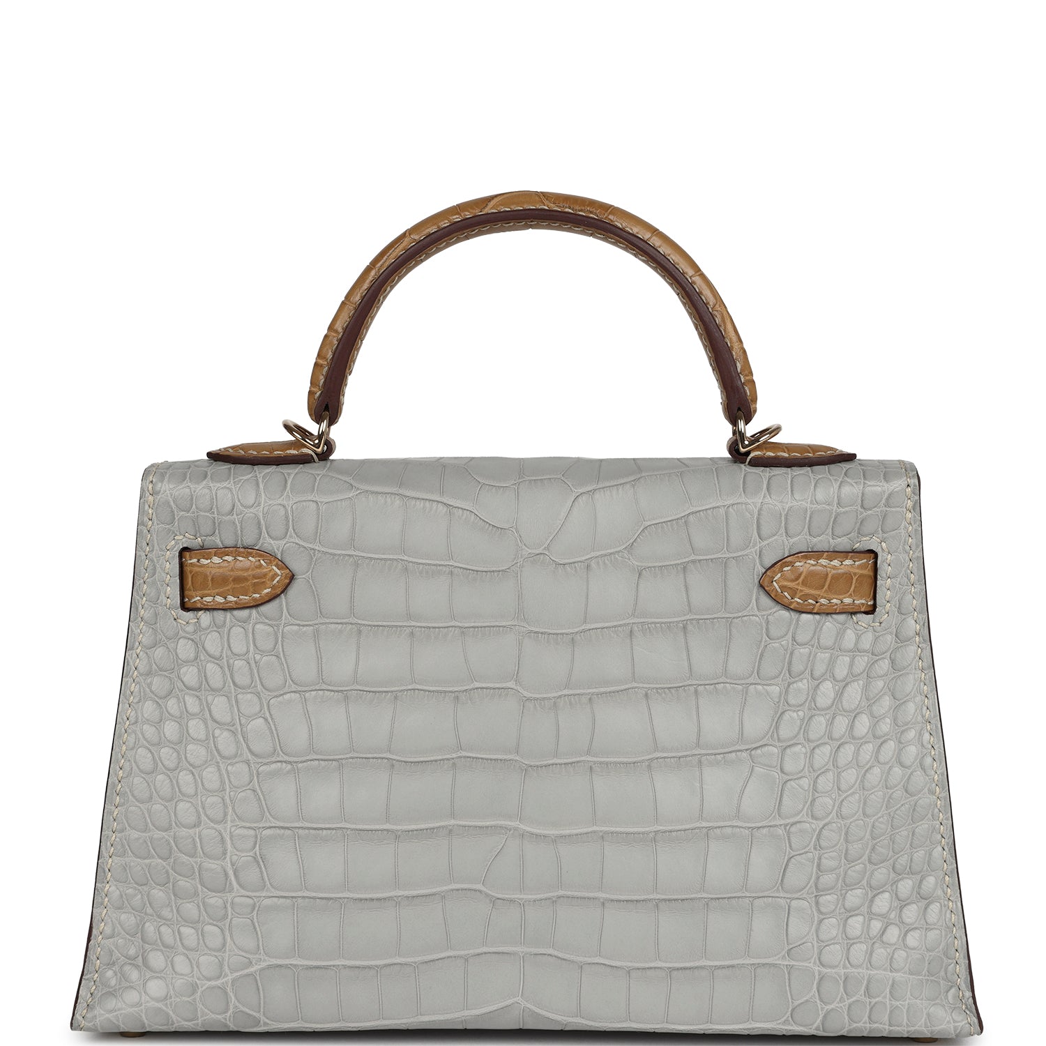 Hermes Special Order (HSS) Kelly Sellier 20 Gris Perle and Kraft Matte Alligator Permabrass Hardware - Exclusu
