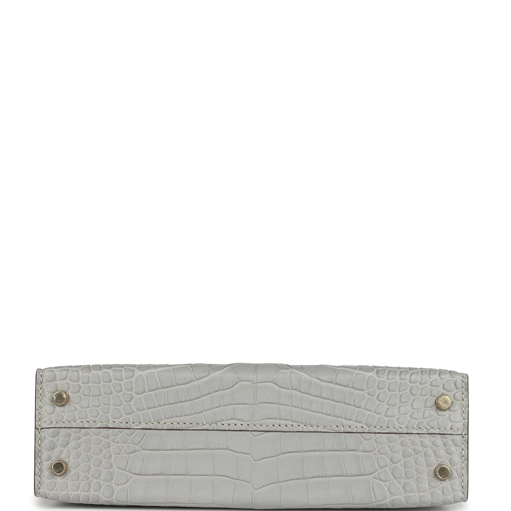 Hermes Special Order (HSS) Kelly Sellier 20 Gris Perle and Kraft Matte Alligator Permabrass Hardware - Exclusu