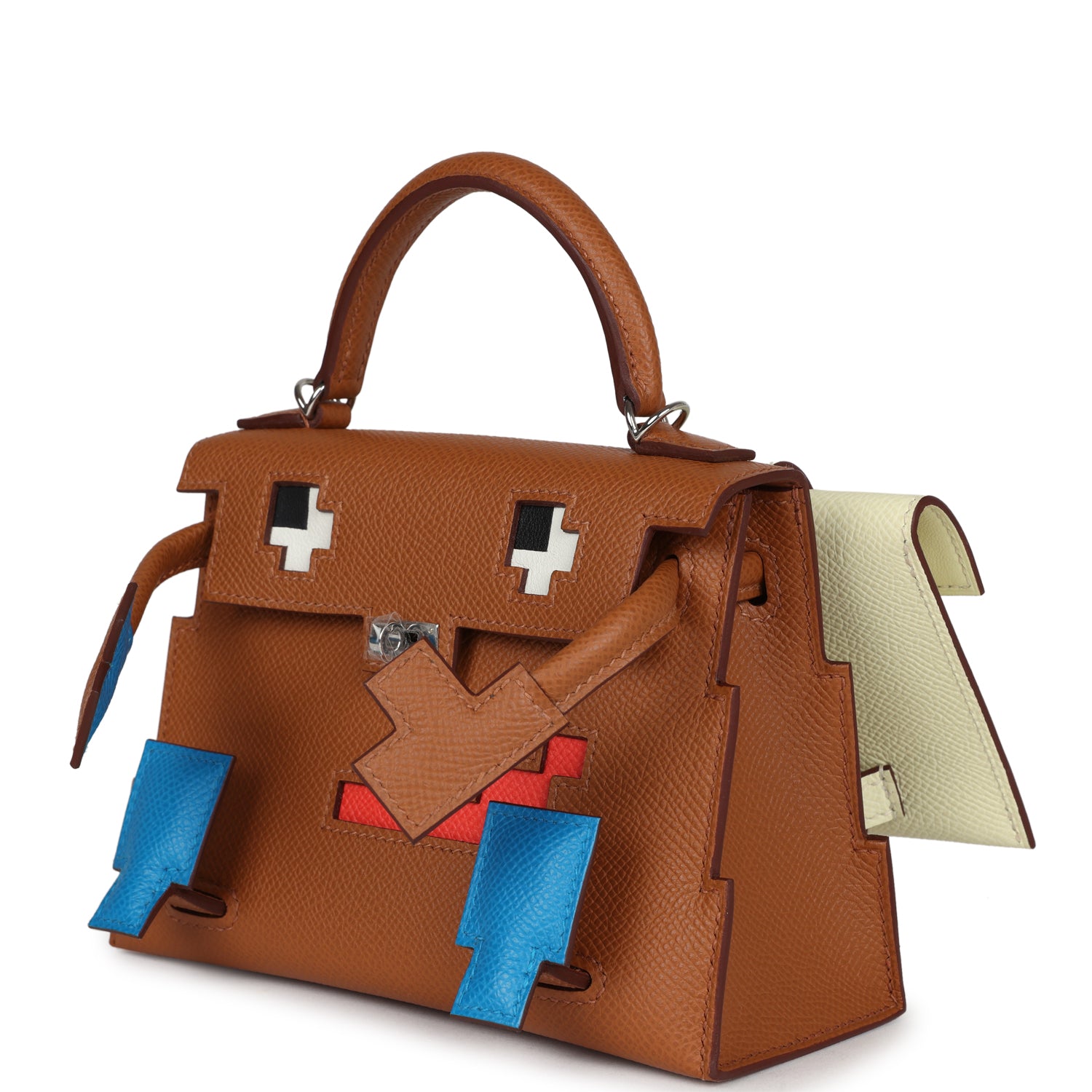 Hermes 'Quelle Idolle' Picto Kelly Doll Gold, Bleu Zanzibar, Jaune Milton and Orange Field Epsom/Swift Palladium Hardware - Exclusu